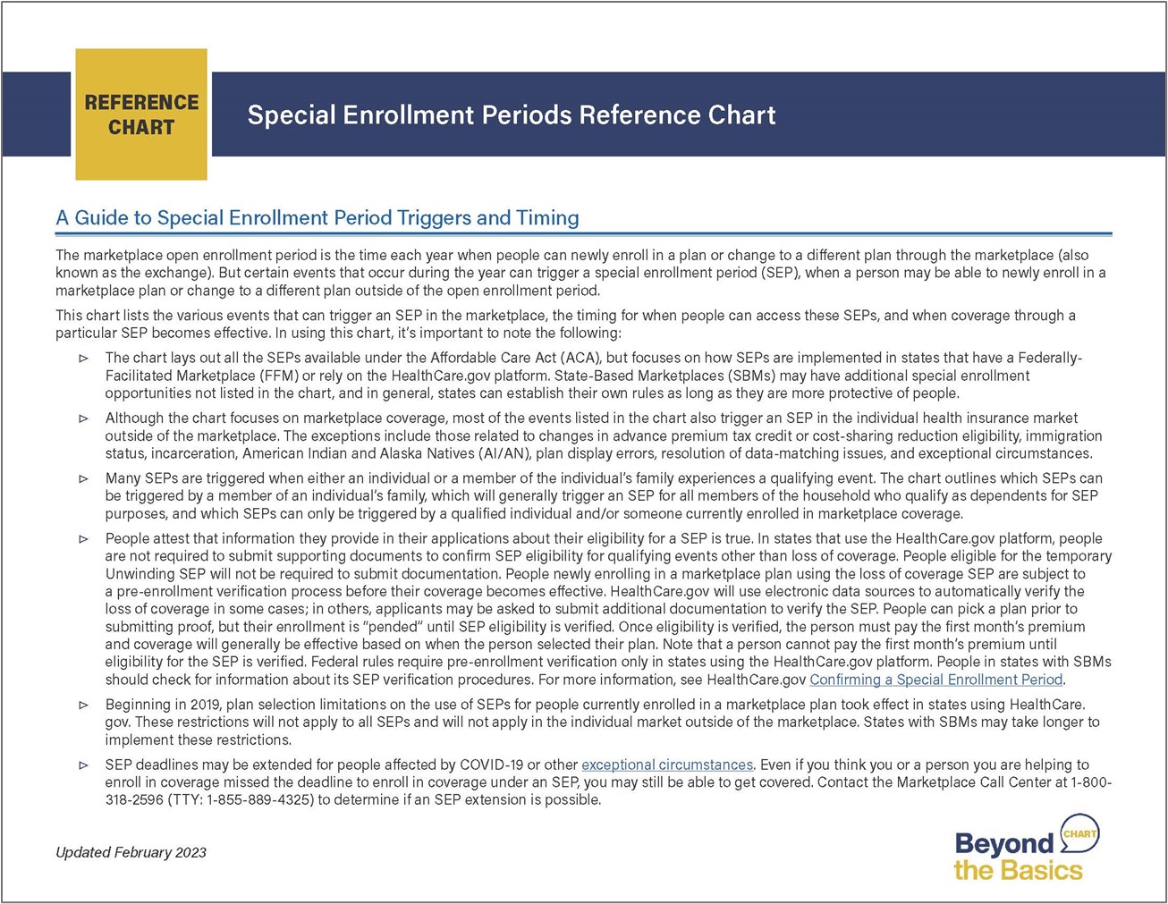 Special Enrollment Periods (SEP) Reference Chart Beyond the Basics